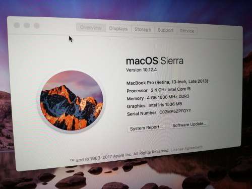 Macbook Pro (Retina) 13 inch Core i5 2.4ghz. 4gb ram 128gb SSD